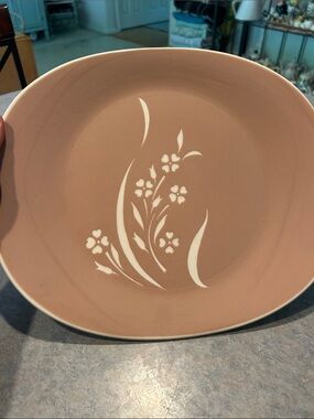 Vintage Harkerware Blush Pink Floral Ceramic Serving Platter